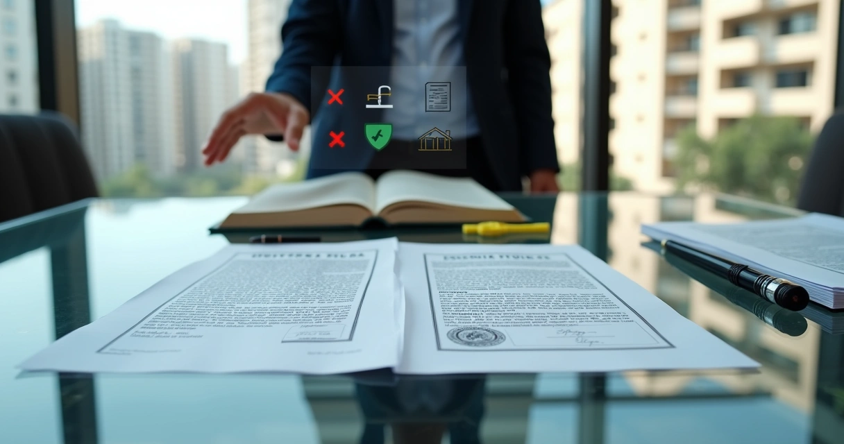 Profissional explica riscos de contrato de imóvel sem escritura com combinações de documentos e prédio ao fundo